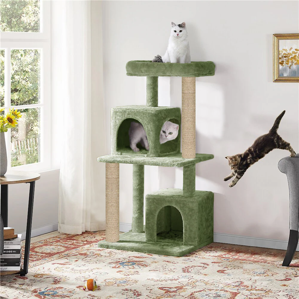 Furrlovers Multi Level Plush Cat Tree with Jute Scratching Posts & 2 Condos (Green) - Image 4