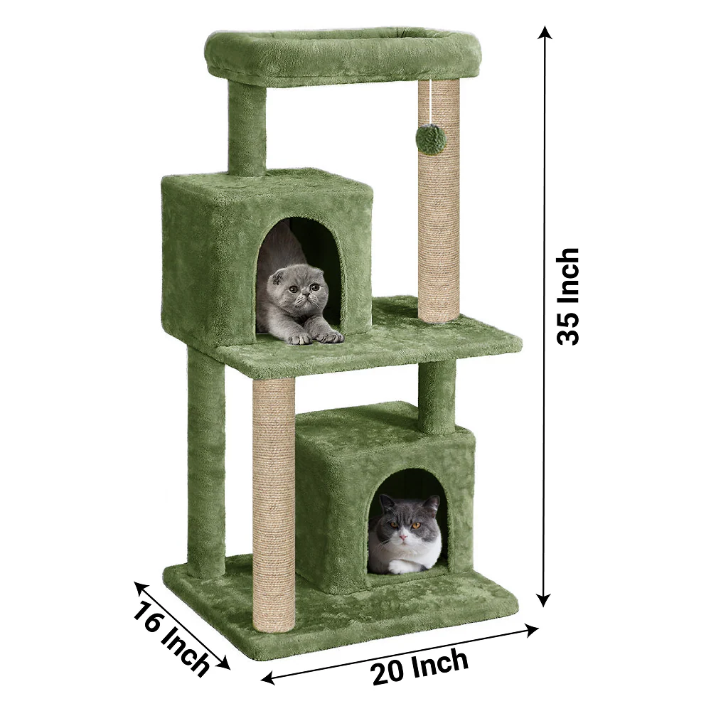 Furrlovers Multi Level Plush Cat Tree with Jute Scratching Posts & 2 Condos (Green) - Image 5