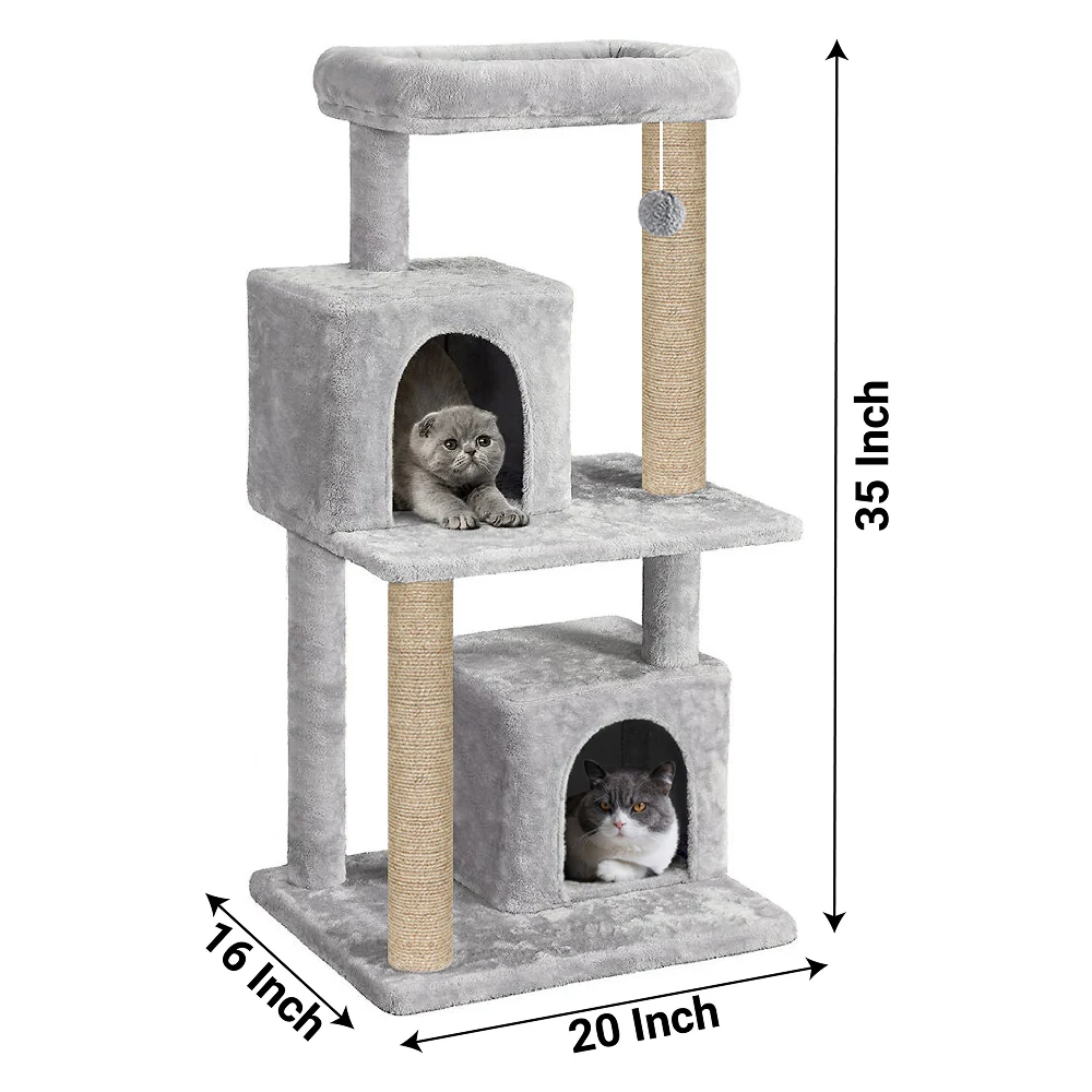 Furrlovers Multi Level Plush Cat Tree with Jute Scratching Posts & 2 Condos (Grey) - Image 2