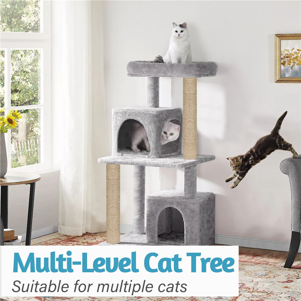 Furrlovers Multi Level Plush Cat Tree with Jute Scratching Posts & 2 Condos (Grey) - Image 3