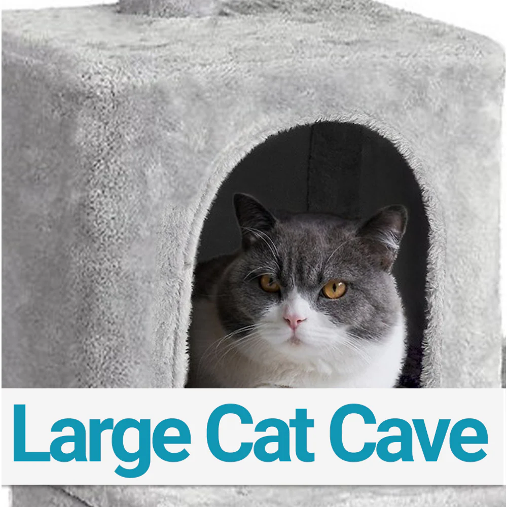Furrlovers Multi Level Plush Cat Tree with Jute Scratching Posts & 2 Condos (Grey) - Image 4