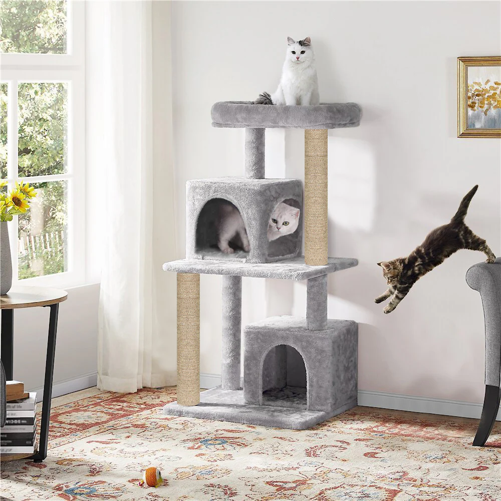 Furrlovers Multi Level Plush Cat Tree with Jute Scratching Posts & 2 Condos (Grey) - Image 6