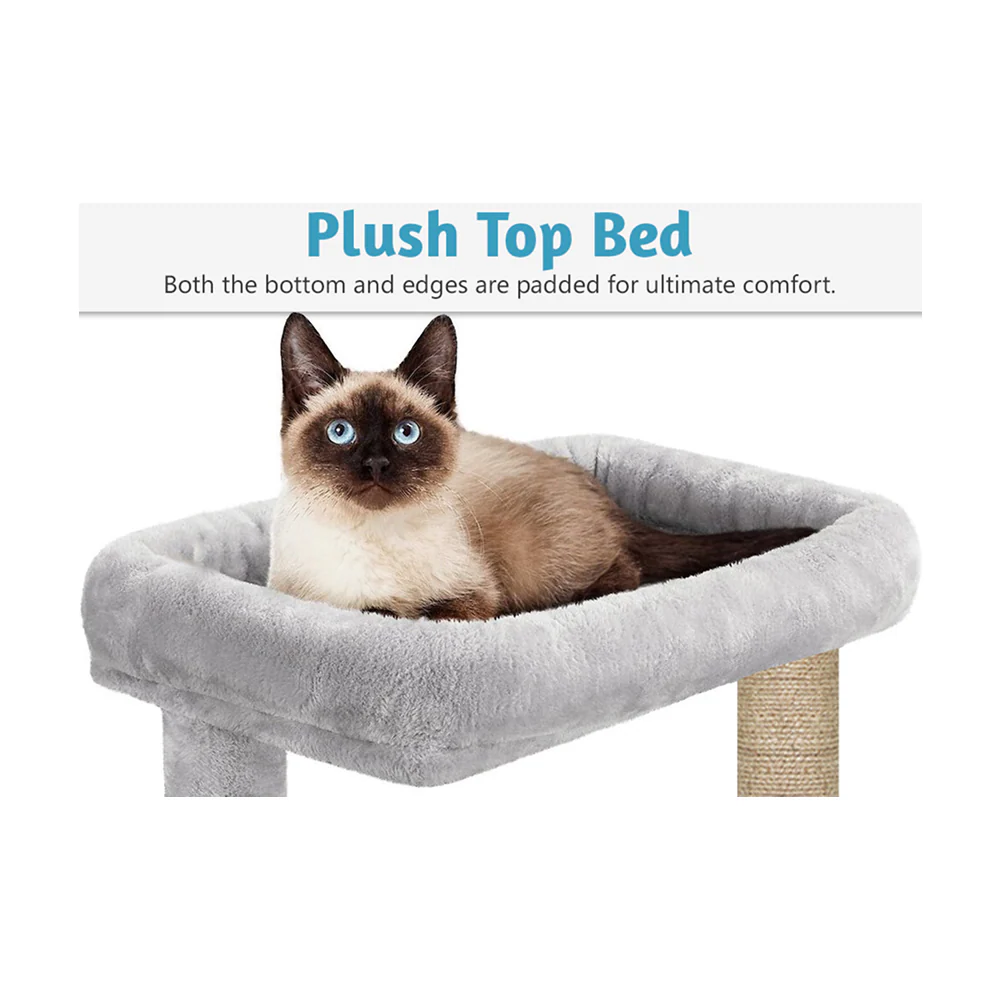 Furrlovers Multi Level Plush Cat Tree with Jute Scratching Posts & 2 Condos (Grey) - Image 7
