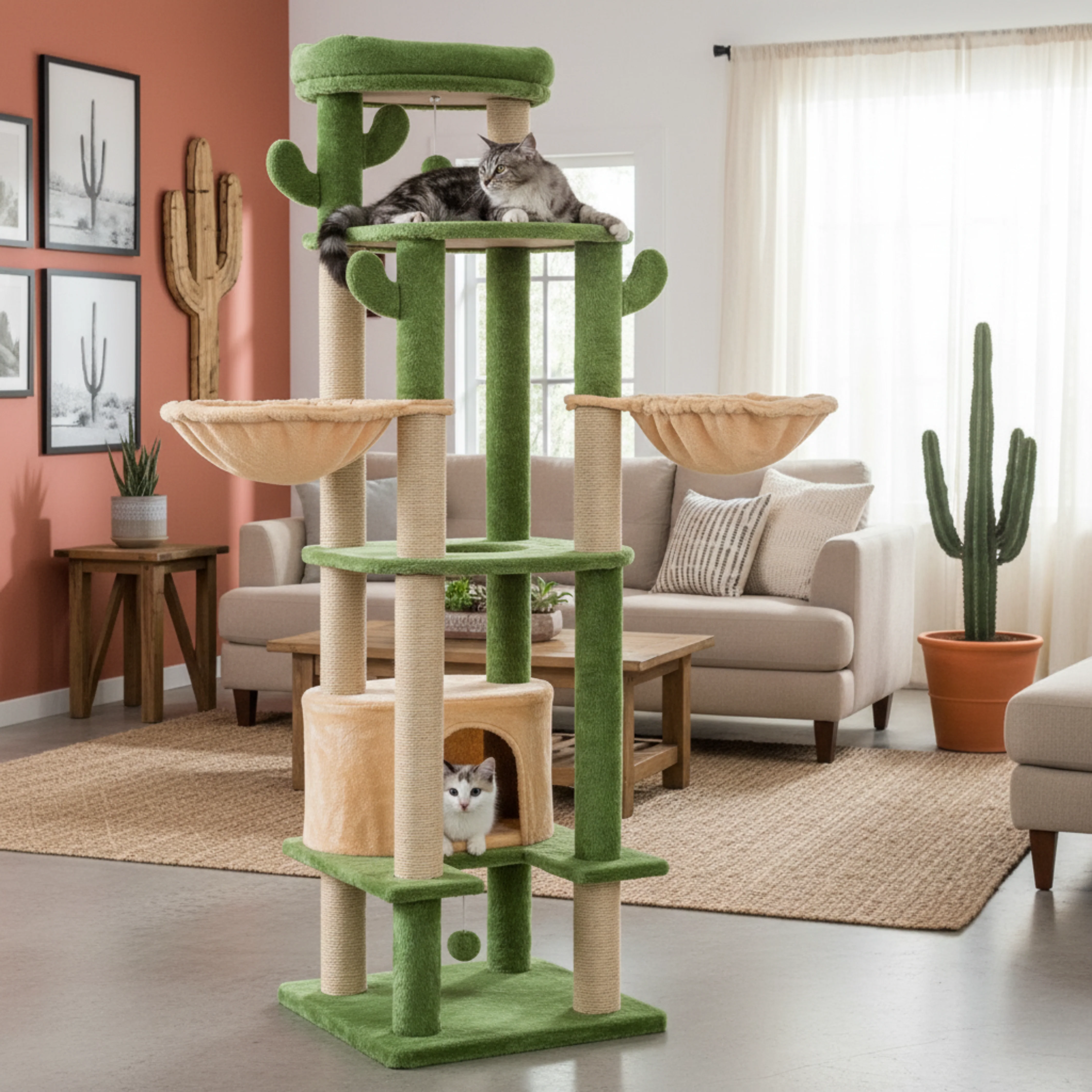 Furrlovers Multi Level Tree with Condo & Hammock for Cats (Green) - Image 4
