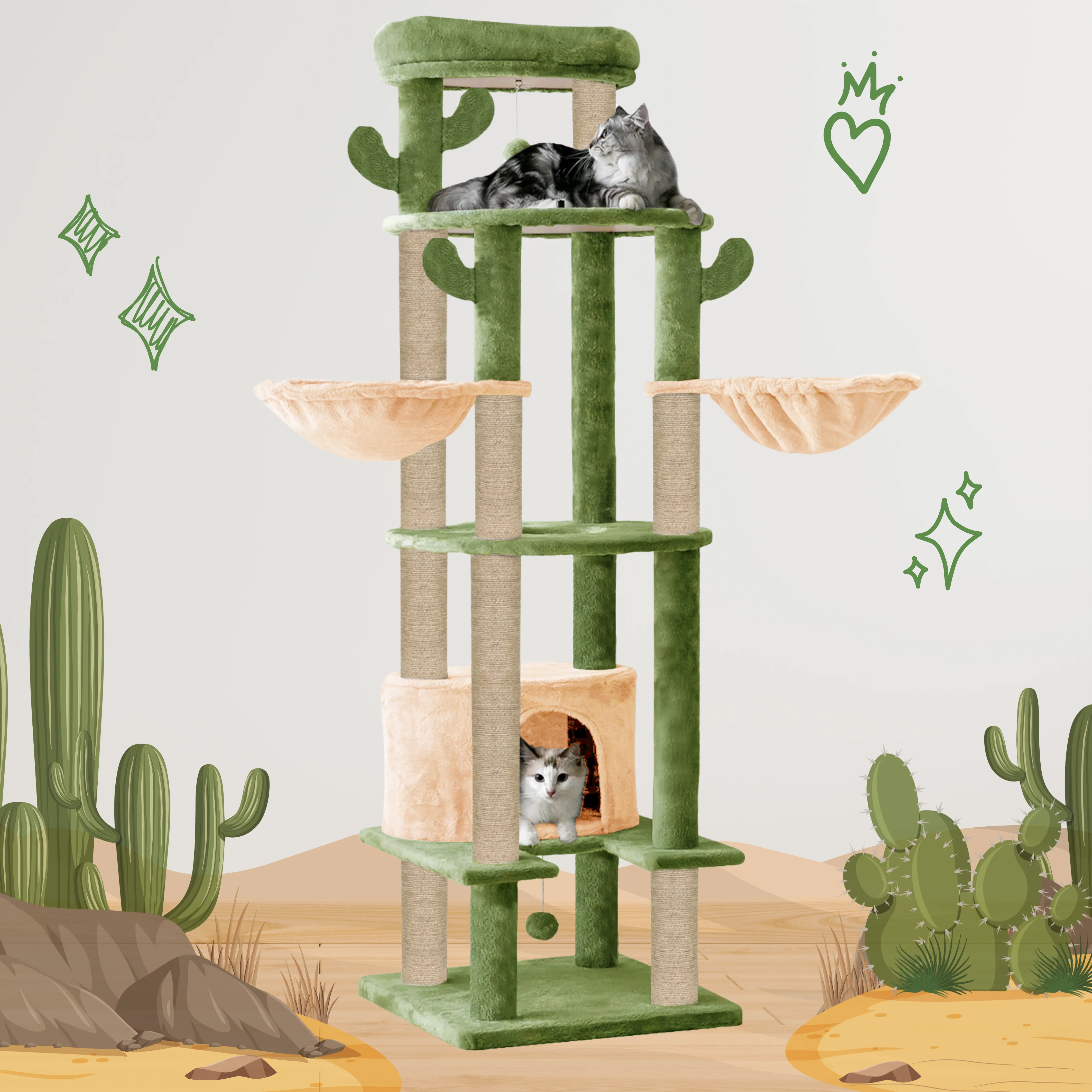 Furrlovers Multi Level Tree with Condo & Hammock for Cats (Green) - Image 6