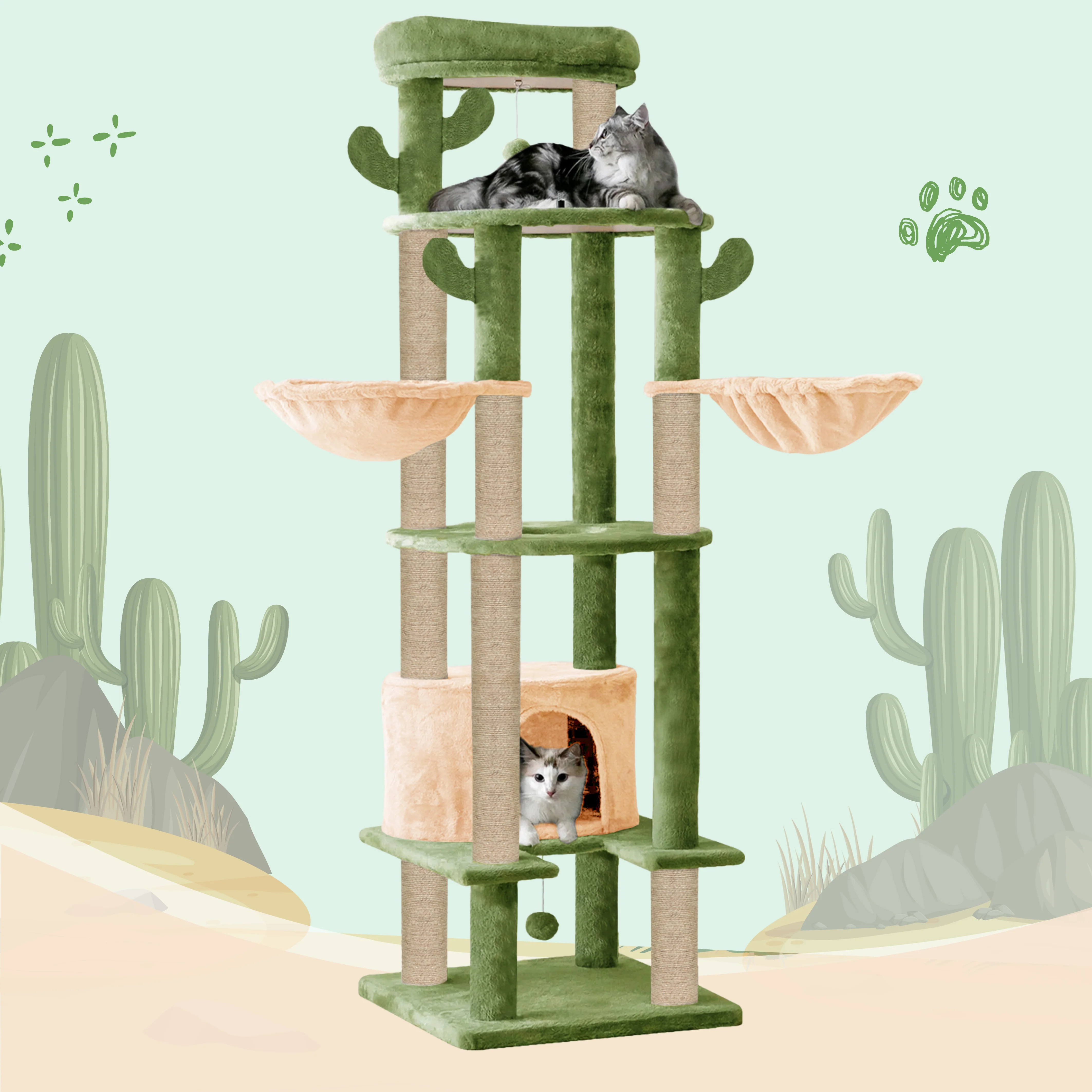 Furrlovers Multi Level Tree with Condo & Hammock for Cats (Green) - Image 7