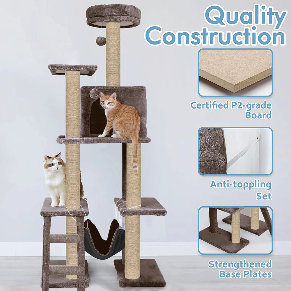 Furrlovers Multi Storey Cat Tree with Hammock, Condo & Scratching Posts (Brown) - Image 2