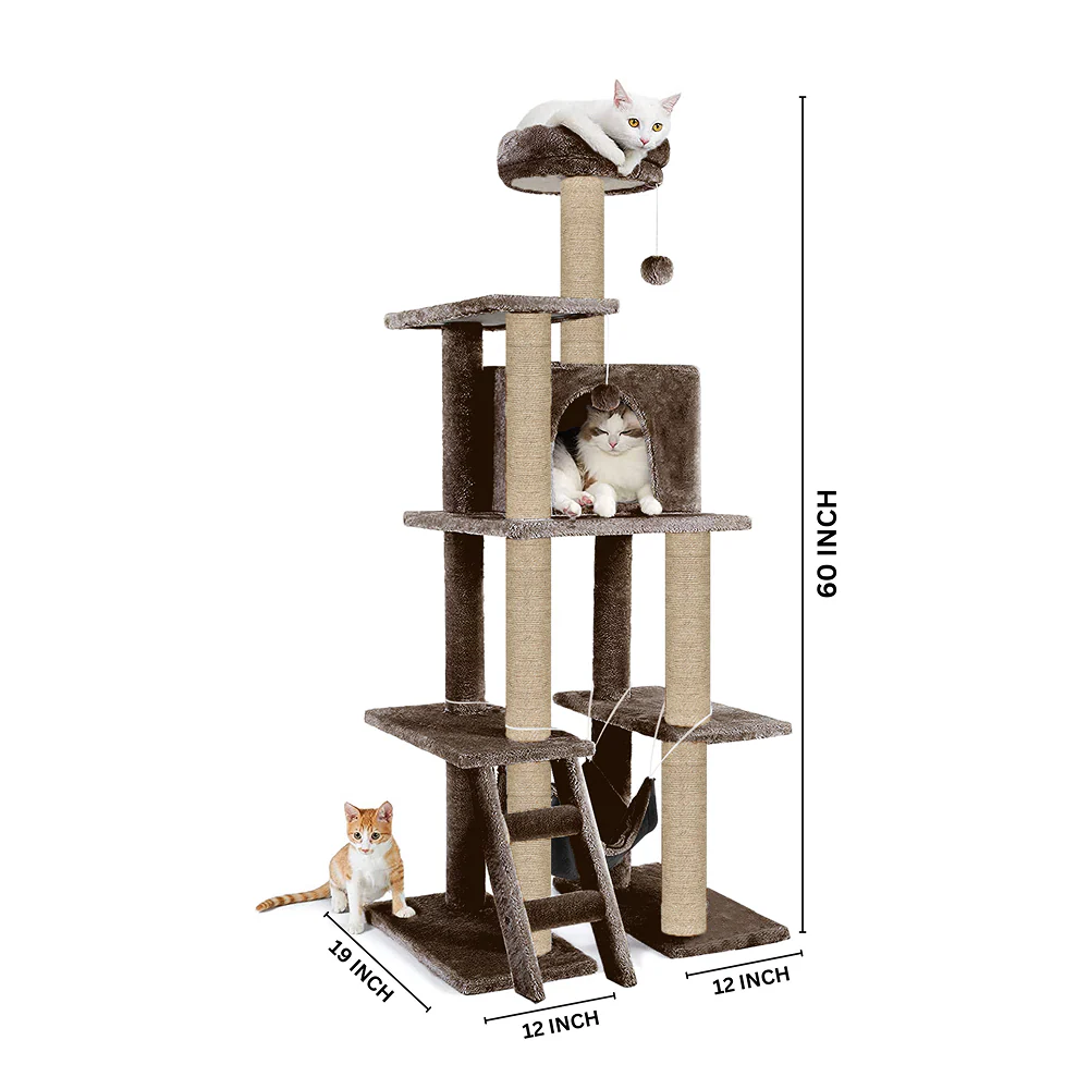 Furrlovers Multi Storey Cat Tree with Hammock, Condo & Scratching Posts (Brown) - Image 5
