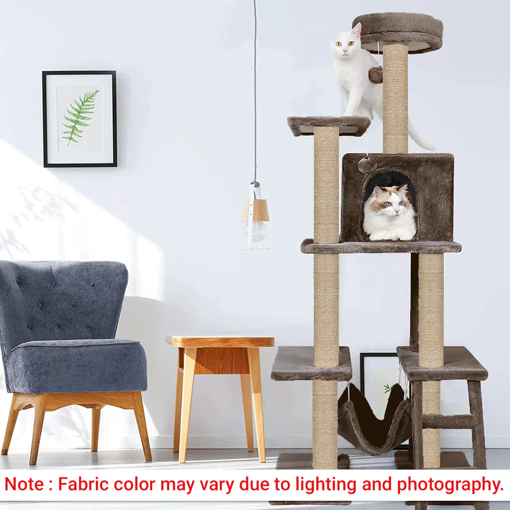 Furrlovers Multi Storey Cat Tree with Hammock, Condo & Scratching Posts (Brown) - Image 6