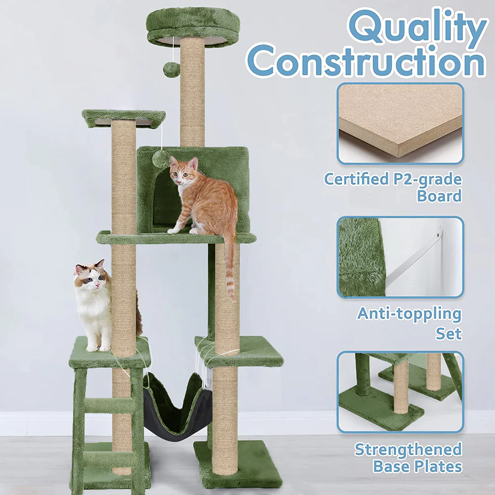 Furrlovers Multi Storey Cat Tree with Hammock, Condo & Scratching Posts (Green) - Image 2