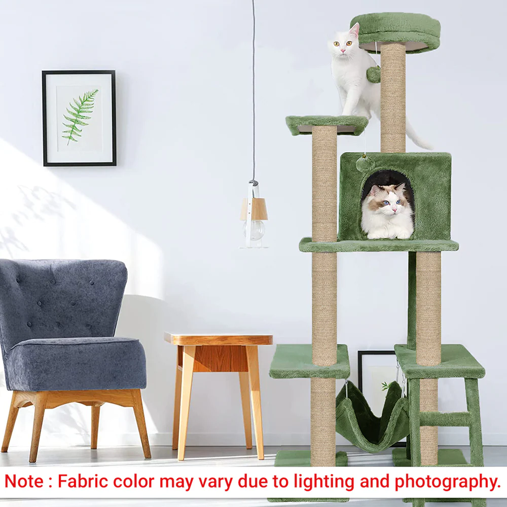 Furrlovers Multi Storey Cat Tree with Hammock, Condo & Scratching Posts (Green) - Image 6