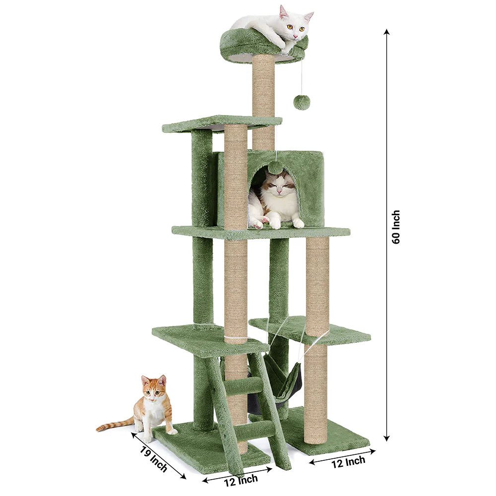 Furrlovers Multi Storey Cat Tree with Hammock, Condo & Scratching Posts (Green) - Image 7