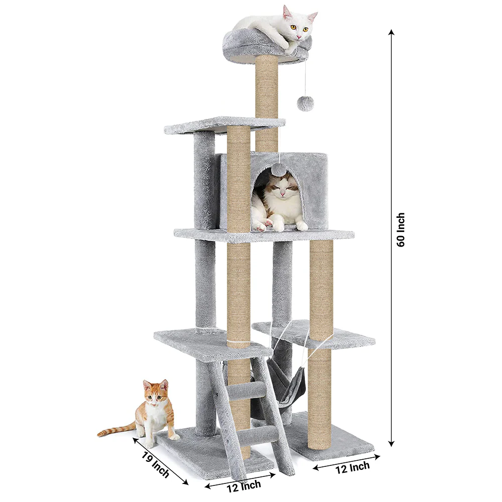 Furrlovers Multi Storey Cat Tree with Hammock, Condo & Scratching Posts (Grey) - Image 2