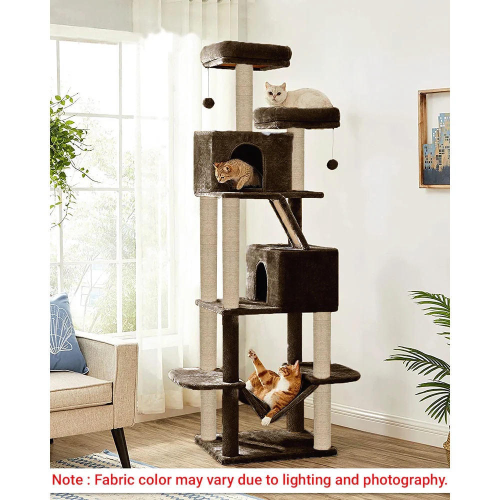 Furrlovers Multi Storey Cat Tree with Hammock, Condo & Sisal Scratching Posts (Brown) - Image 3