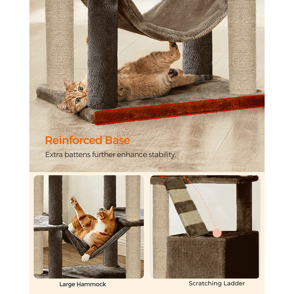 Furrlovers Multi Storey Cat Tree with Hammock, Condo & Sisal Scratching Posts (Brown) - Image 4