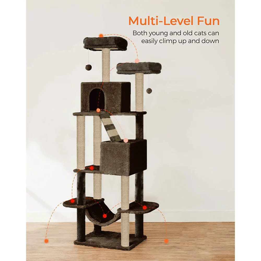 Furrlovers Multi Storey Cat Tree with Hammock, Condo & Sisal Scratching Posts (Brown) - Image 5