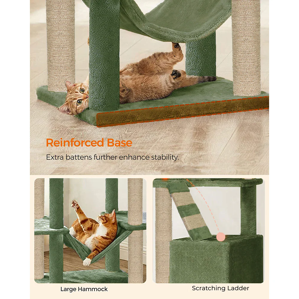 Furrlovers Multi Storey Cat Tree with Hammock, Condo & Sisal Scratching Posts (Green) - Image 2