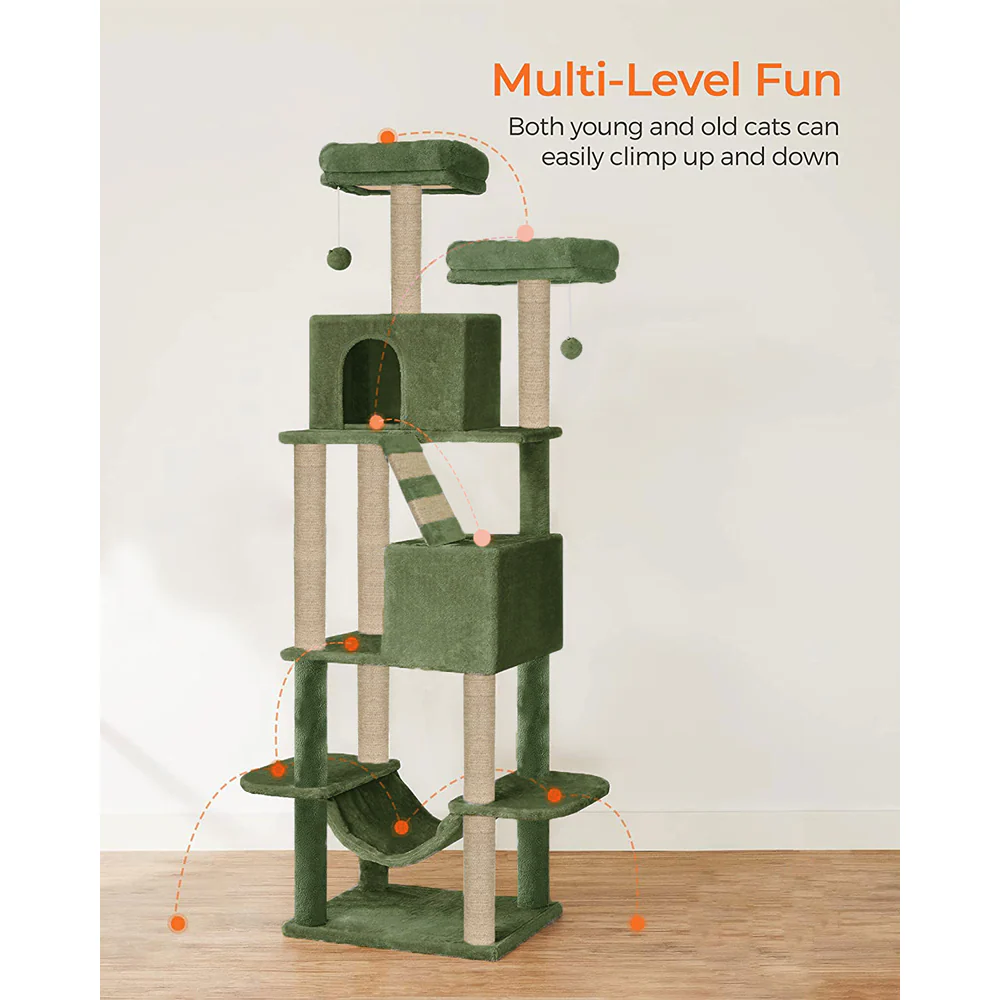 Furrlovers Multi Storey Cat Tree with Hammock, Condo & Sisal Scratching Posts (Green) - Image 5