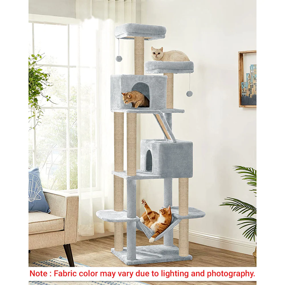 Furrlovers Multi Storey Cat Tree with Hammock, Condo & Sisal Scratching Posts (Grey) - Image 2