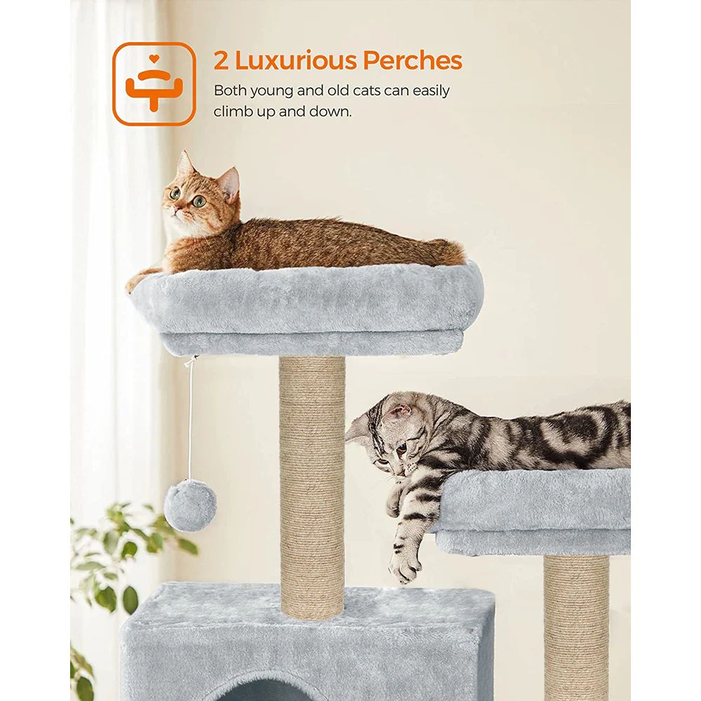 Furrlovers Multi Storey Cat Tree with Hammock, Condo & Sisal Scratching Posts (Grey) - Image 3
