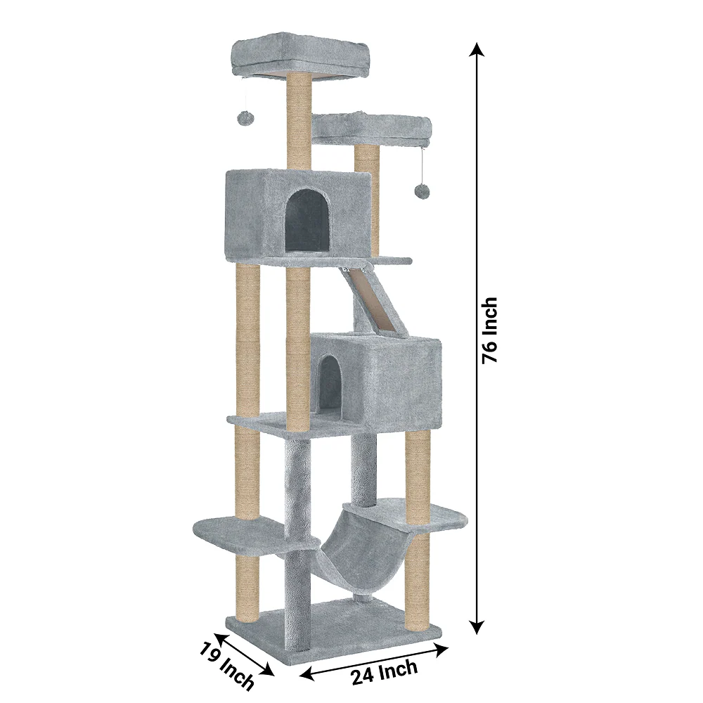 Furrlovers Multi Storey Cat Tree with Hammock, Condo & Sisal Scratching Posts (Grey) - Image 4