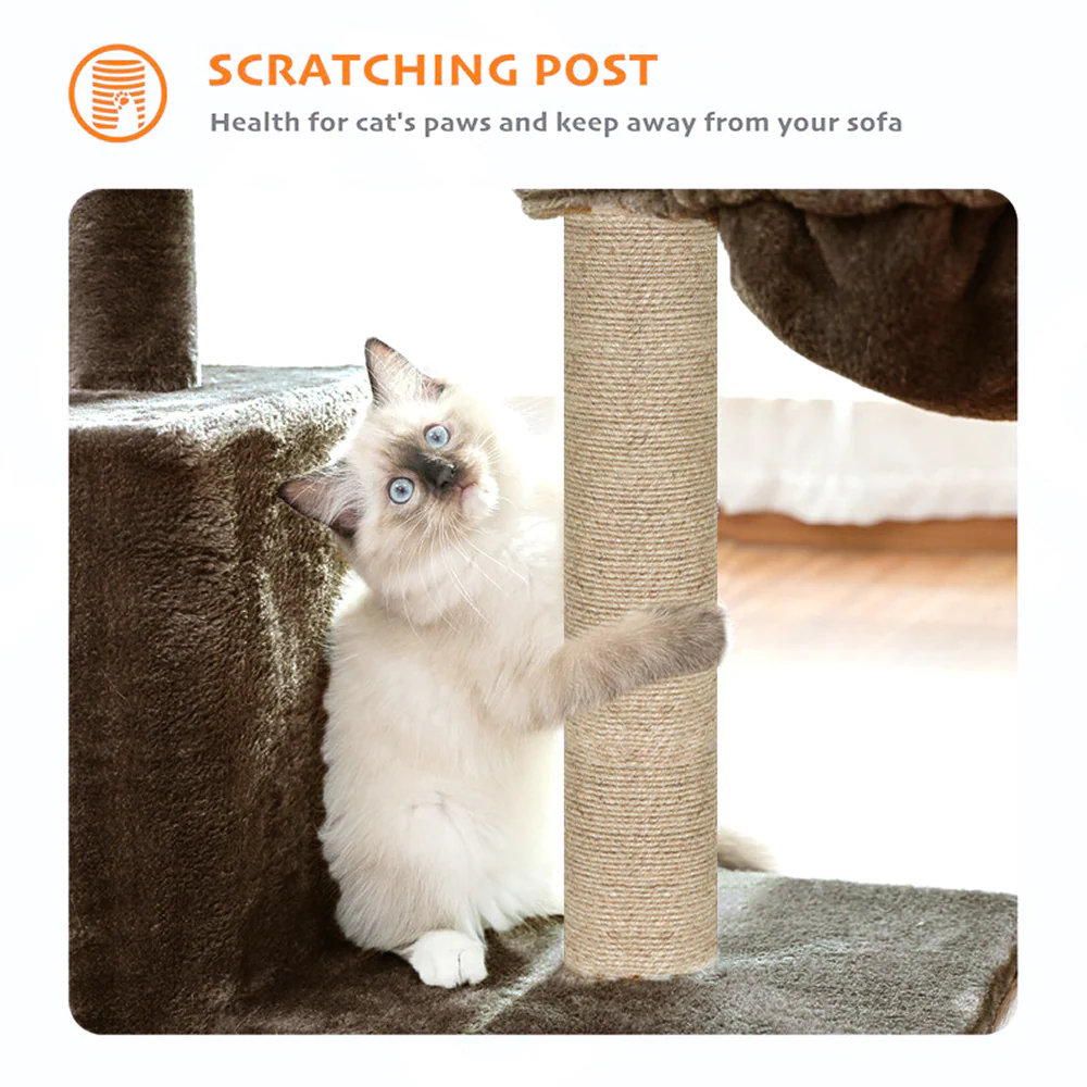 Furrlovers Multilevel Activity Tower with Plush Hammock and Perch Seats for Cats (Brown) - Image 2