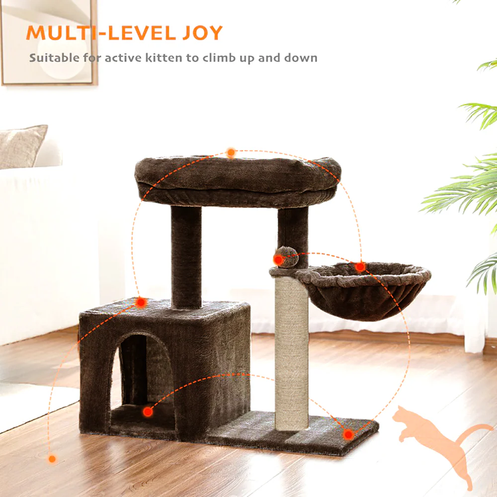 Furrlovers Multilevel Activity Tower with Plush Hammock and Perch Seats for Cats (Brown) - Image 4