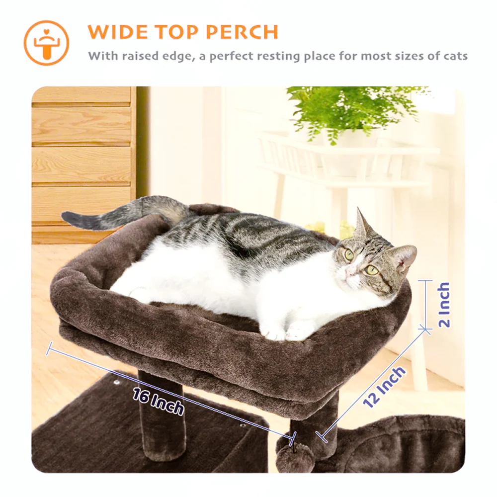 Furrlovers Multilevel Activity Tower with Plush Hammock and Perch Seats for Cats (Brown) - Image 5
