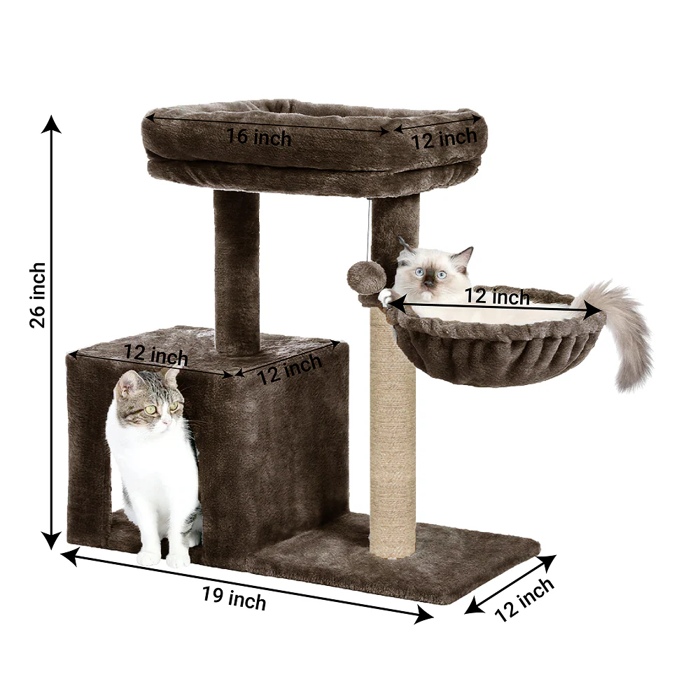 Furrlovers Multilevel Activity Tower with Plush Hammock and Perch Seats for Cats (Brown) - Image 6