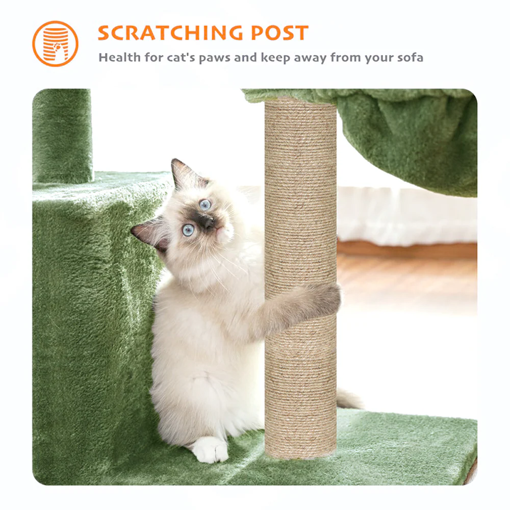 Furrlovers Multilevel Activity Tower with Plush Hammock and Perch Seats for Cats (Green) - Image 3