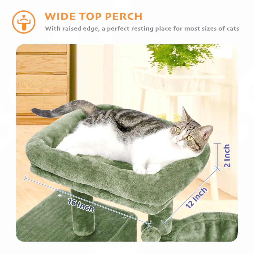 Furrlovers Multilevel Activity Tower with Plush Hammock and Perch Seats for Cats (Green) - Image 4