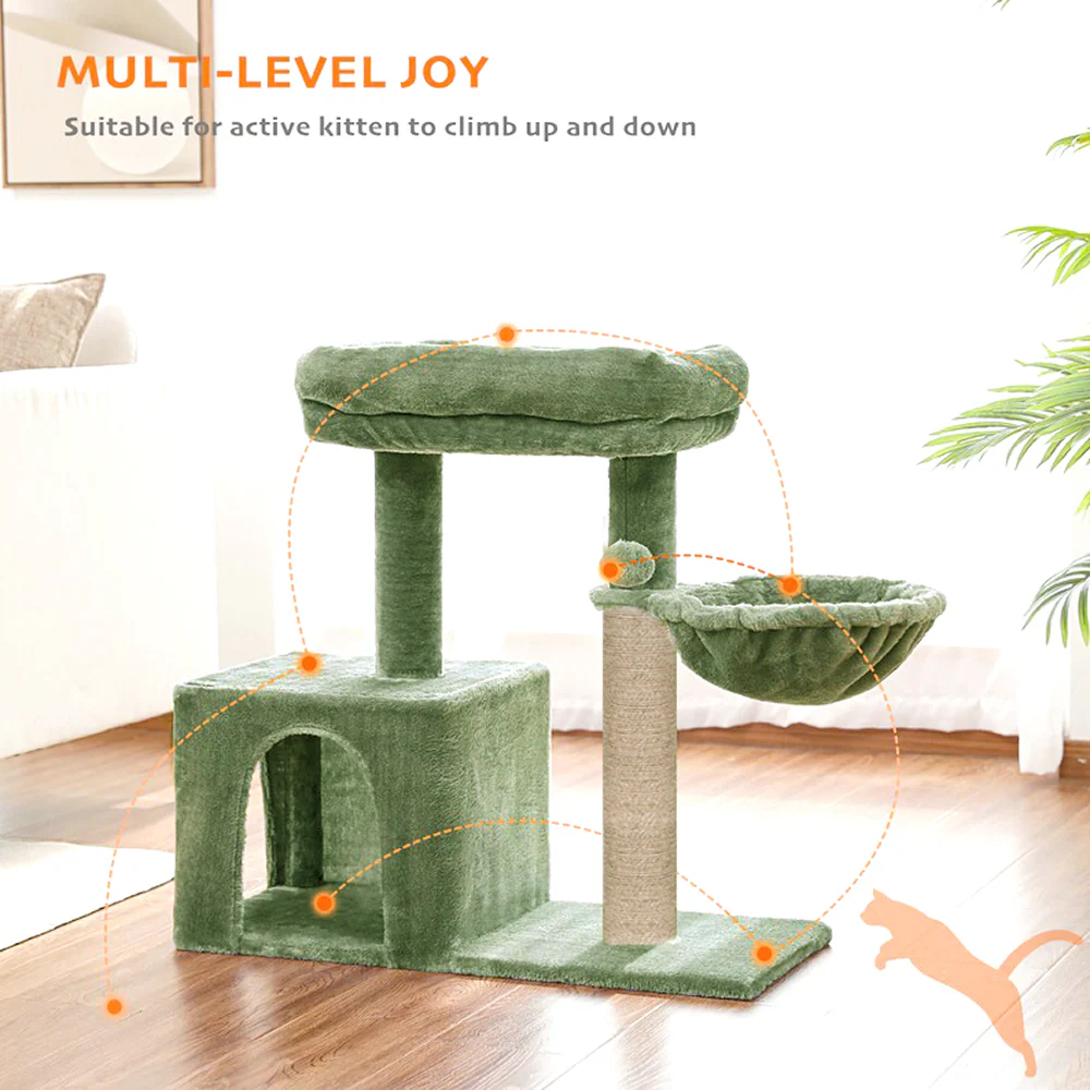 Furrlovers Multilevel Activity Tower with Plush Hammock and Perch Seats for Cats (Green) - Image 5