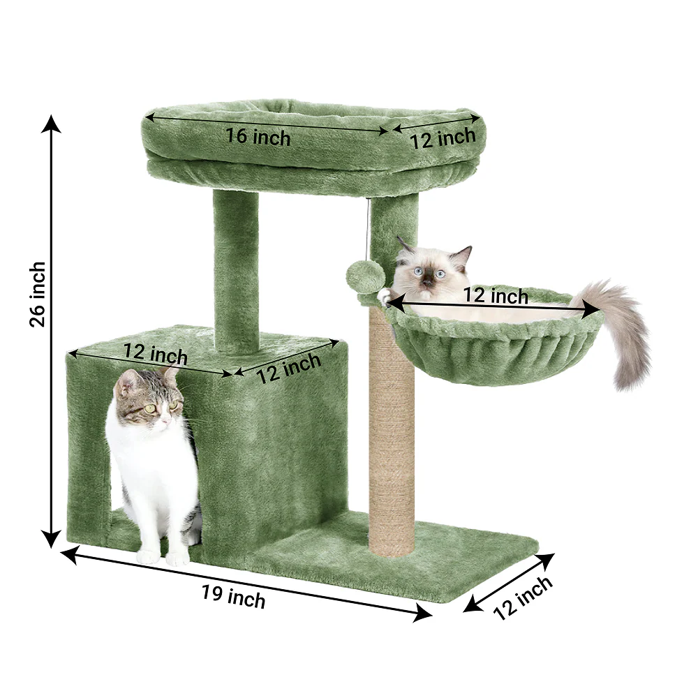 Furrlovers Multilevel Activity Tower with Plush Hammock and Perch Seats for Cats (Green) - Image 6