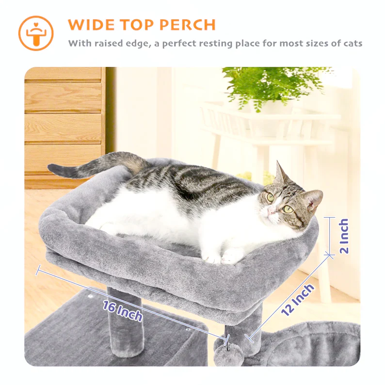 Furrlovers Multilevel Activity Tower with Plush Hammock and Perch Seats for Cats (Grey) - Image 3