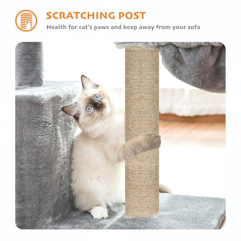 Furrlovers Multilevel Activity Tower with Plush Hammock and Perch Seats for Cats (Grey) - Image 4