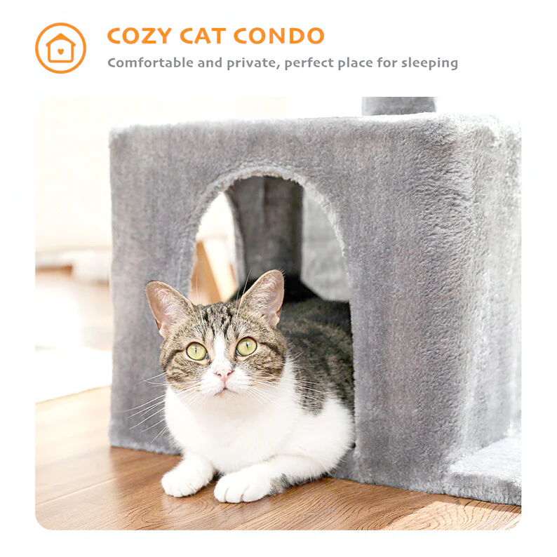 Furrlovers Multilevel Activity Tower with Plush Hammock and Perch Seats for Cats (Grey) - Image 5