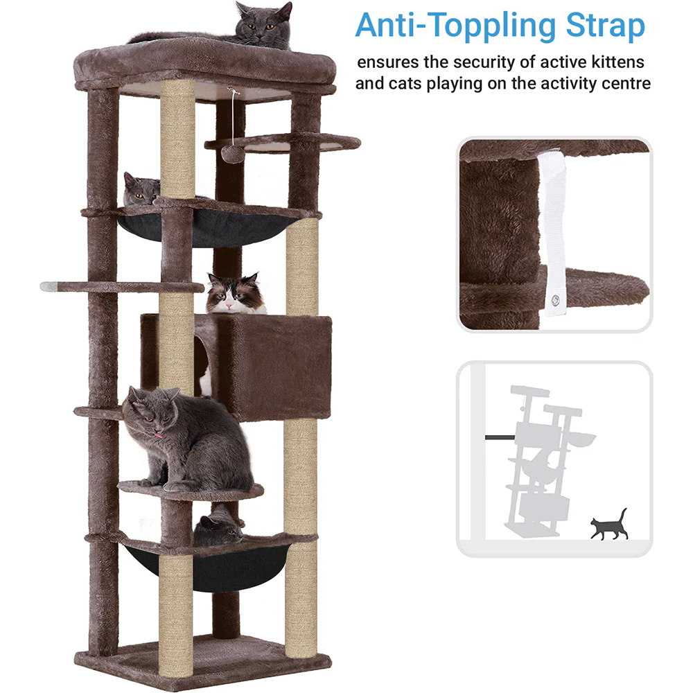 Furrlovers Multilevel Cat Climbing Tower with Top Bed and Multiple Seats (Brown) - Image 2