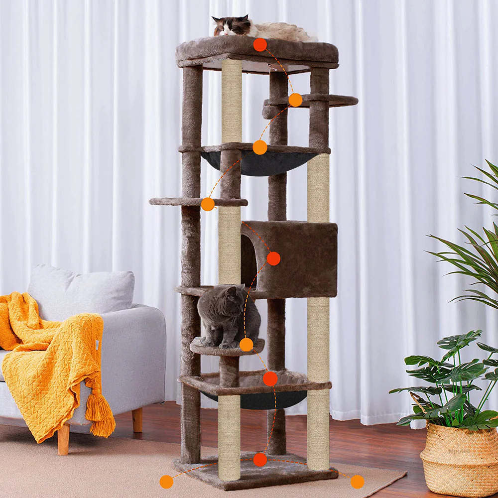 Furrlovers Multilevel Cat Climbing Tower with Top Bed and Multiple Seats (Brown) - Image 3