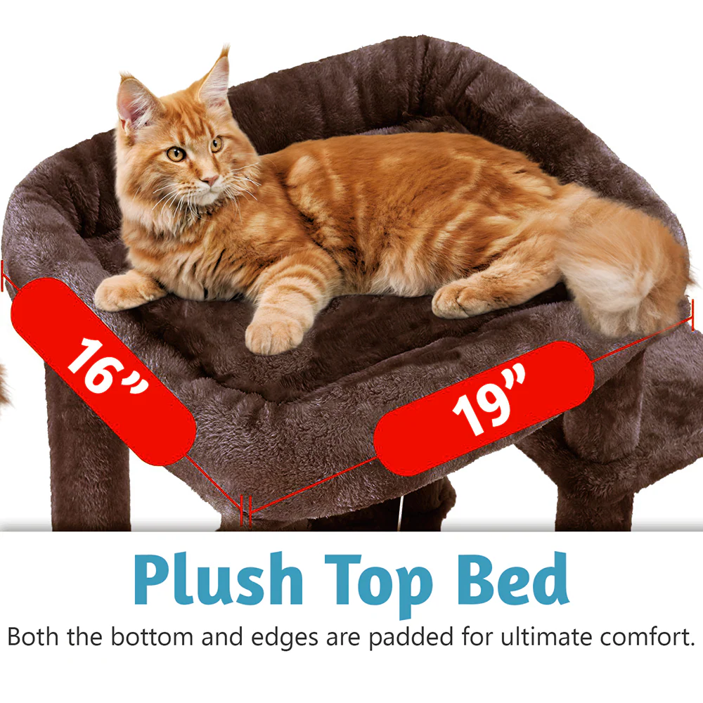 Furrlovers Multilevel Cat Climbing Tower with Top Bed and Multiple Seats (Brown) - Image 7