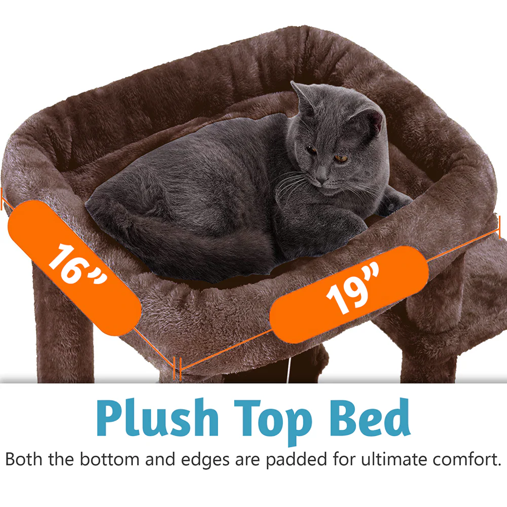Furrlovers Multilevel Cat Climbing Tower with Top Bed and Multiple Seats (Brown) - Image 8