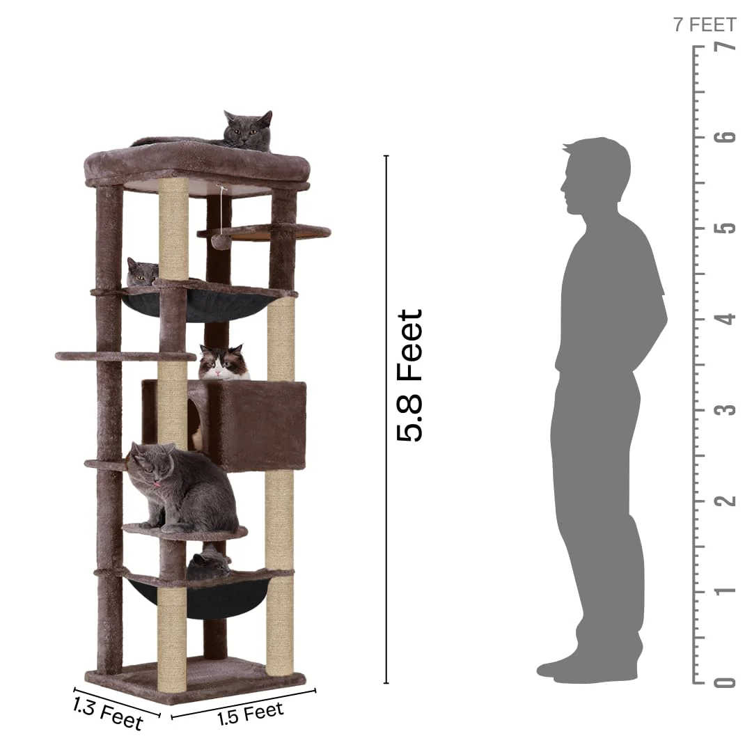 Furrlovers Multilevel Cat Climbing Tower with Top Bed and Multiple Seats (Brown) - Image 9