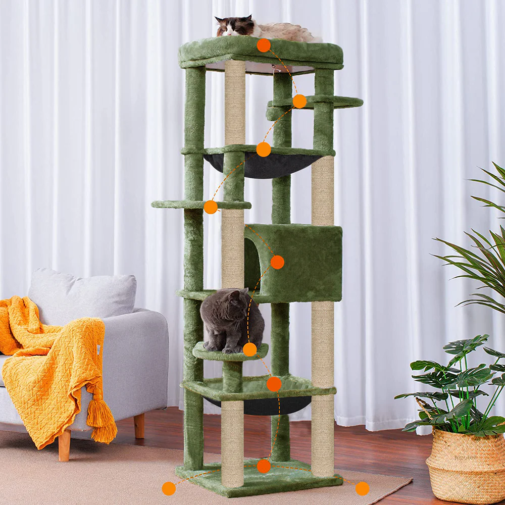 Furrlovers Multilevel Cat Climbing Tower with Top Bed and Multiple Seats (Green) - Image 2