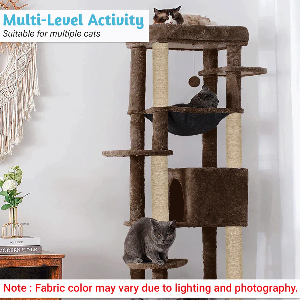 Furrlovers Multilevel Cat Climbing Tower with Top Bed and Multiple Seats (Brown) - Image 6
