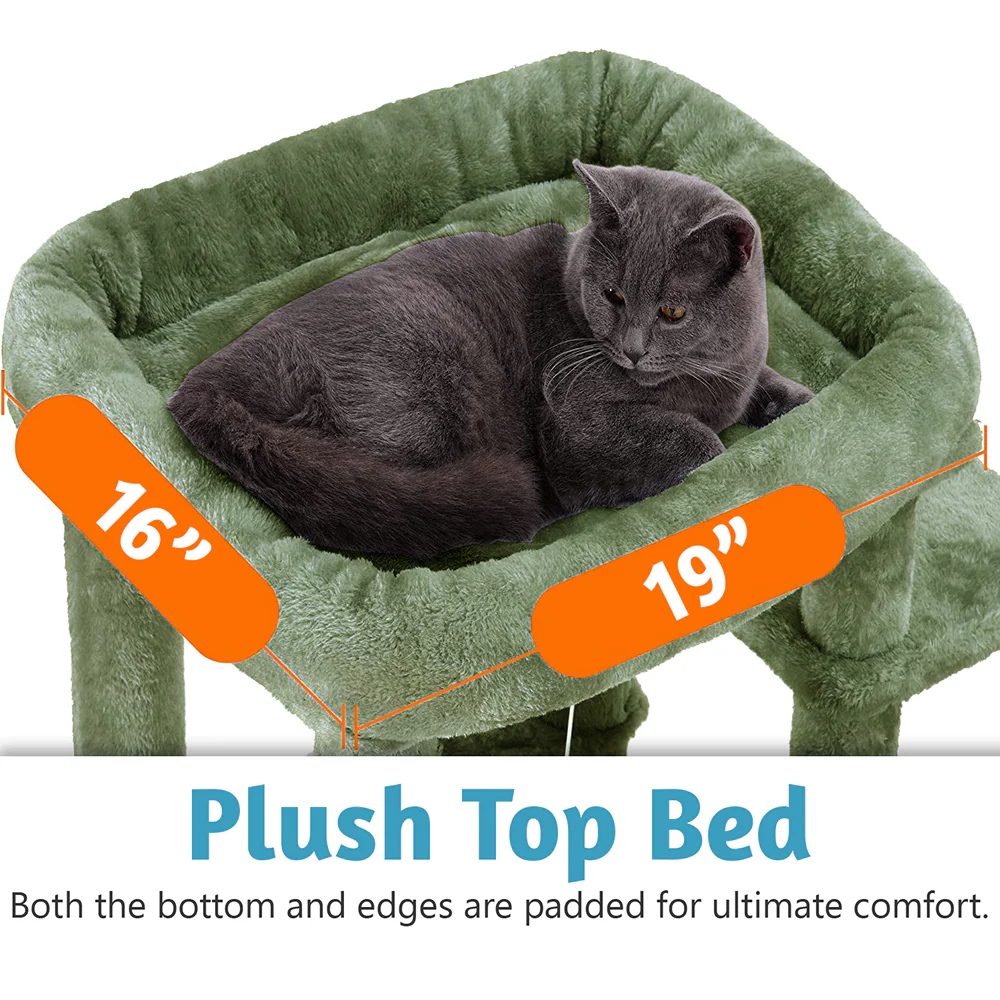 Furrlovers Multilevel Cat Climbing Tower with Top Bed and Multiple Seats (Green) - Image 6