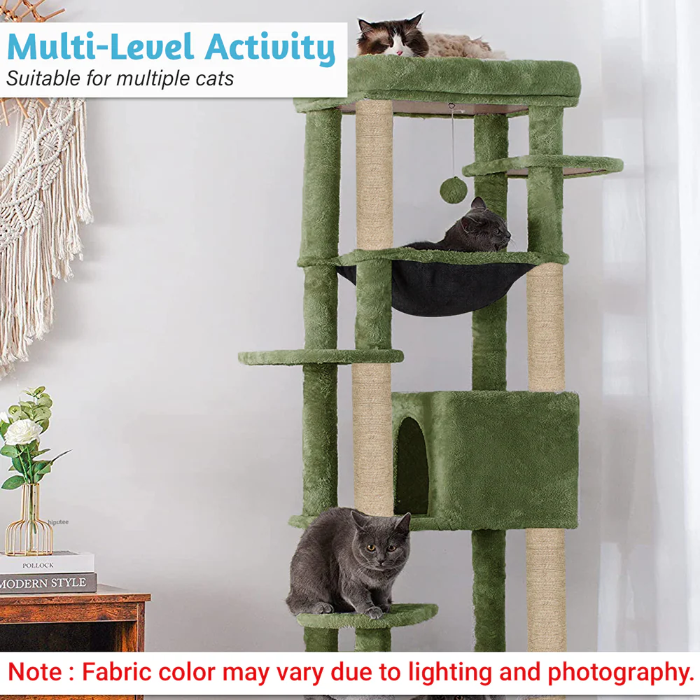 Furrlovers Multilevel Cat Climbing Tower with Top Bed and Multiple Seats (Green) - Image 7