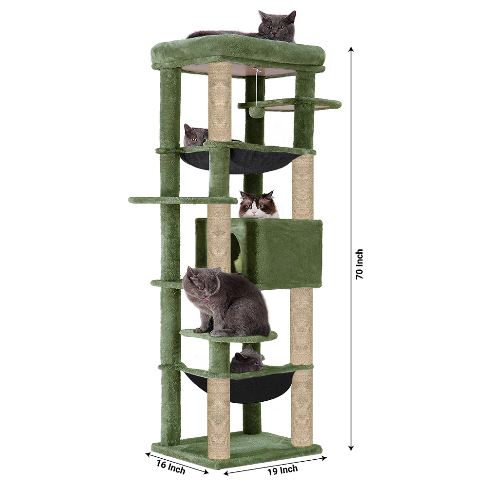 Furrlovers Multilevel Cat Climbing Tower with Top Bed and Multiple Seats (Green) - Image 8