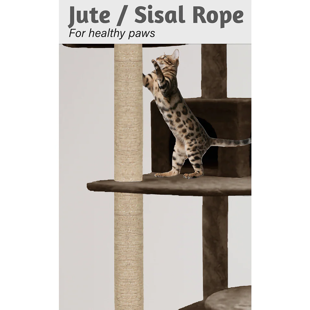 Furrlovers Multilevel Cat Tree with Condo & Jute Rope Scratching Posts (Brown) - Image 2