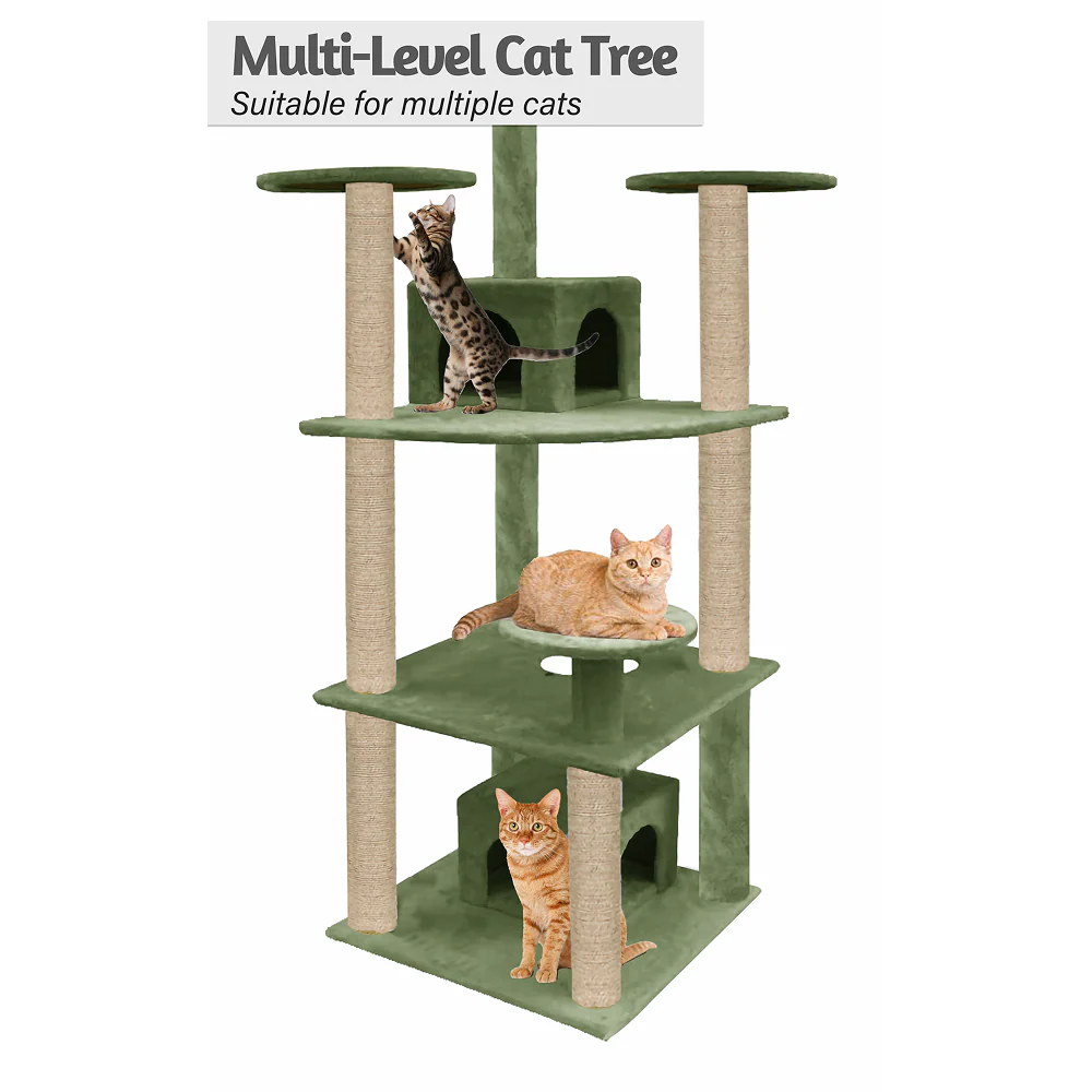 Furrlovers Multilevel Cat Tree with Condo & Jute Rope Scratching Posts (Green) - Image 2