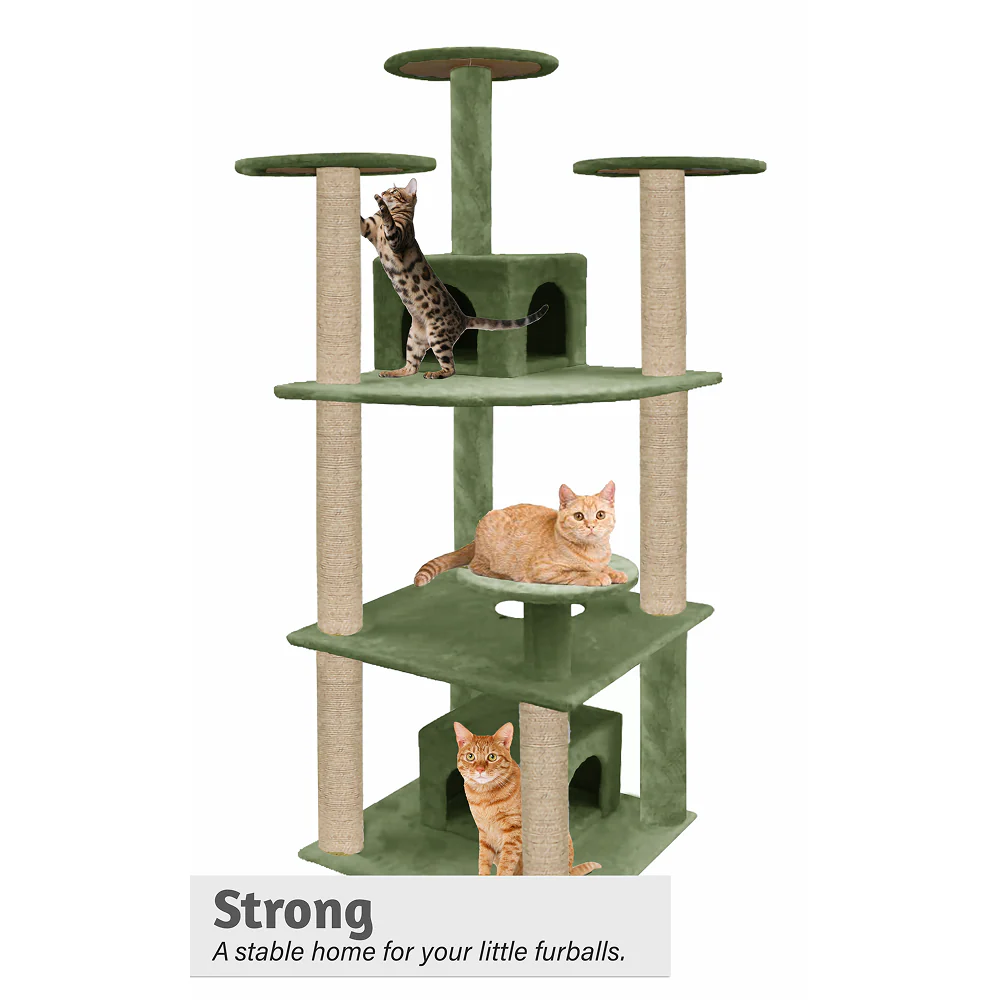 Furrlovers Multilevel Cat Tree with Condo & Jute Rope Scratching Posts (Green) - Image 3
