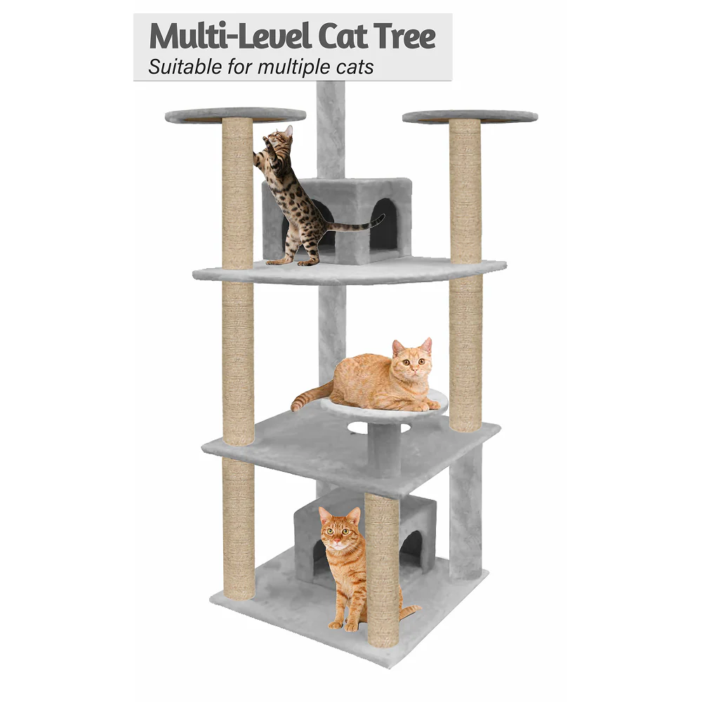 Furrlovers Multilevel Cat Tree with Condo & Jute Rope Scratching Posts (Grey) - Image 3